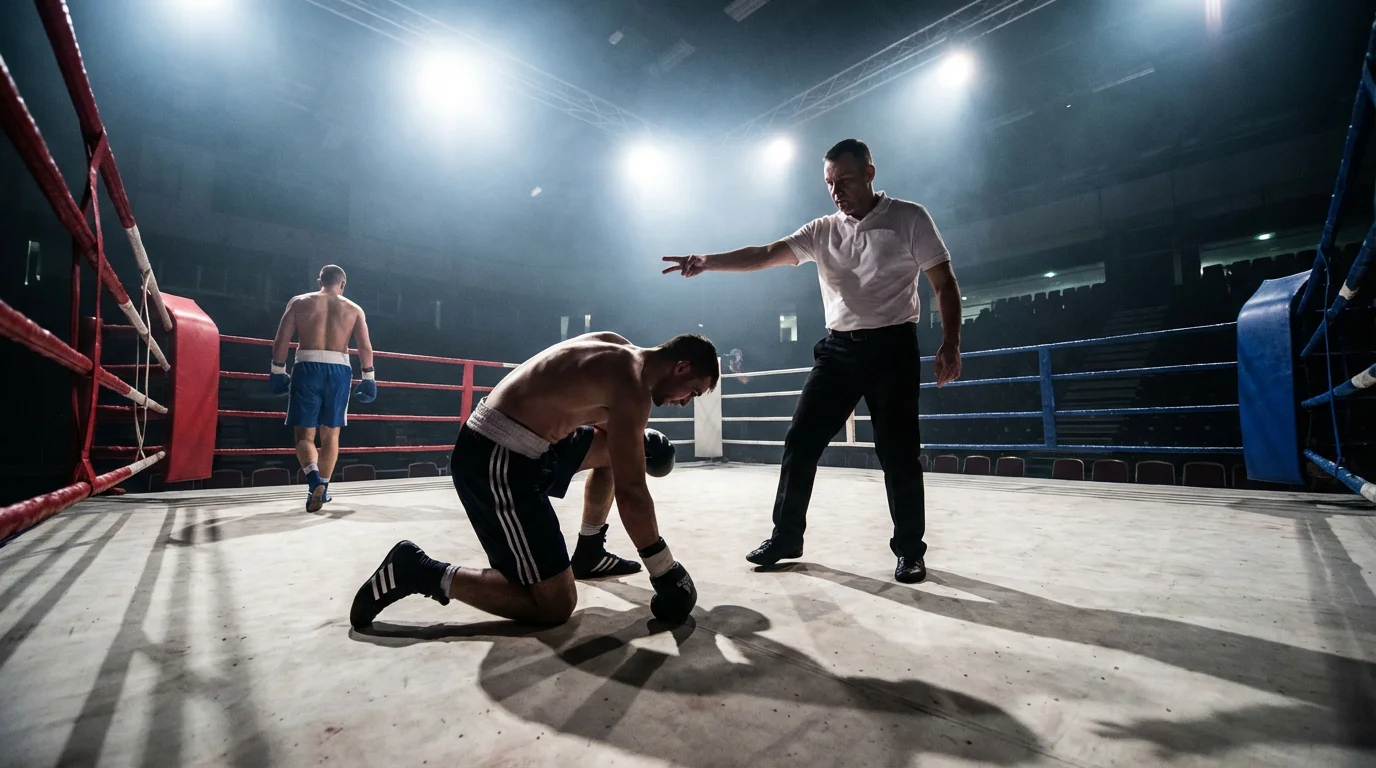 Boxer geht nach Niederschlag auf die Knie im Boxring