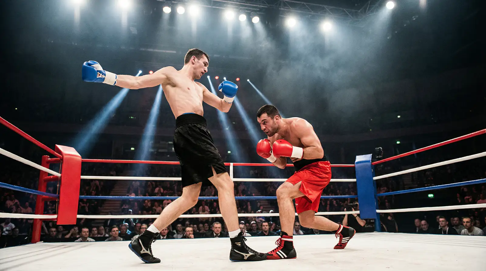 Kampfstile im Boxen – zwei Boxer mit unterschiedlicher Technik im Ring