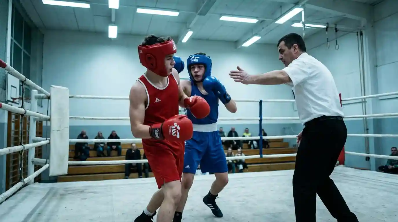 Profi- vs. Amateurboxen – Boxer mit Kopfschutz im Amateurring