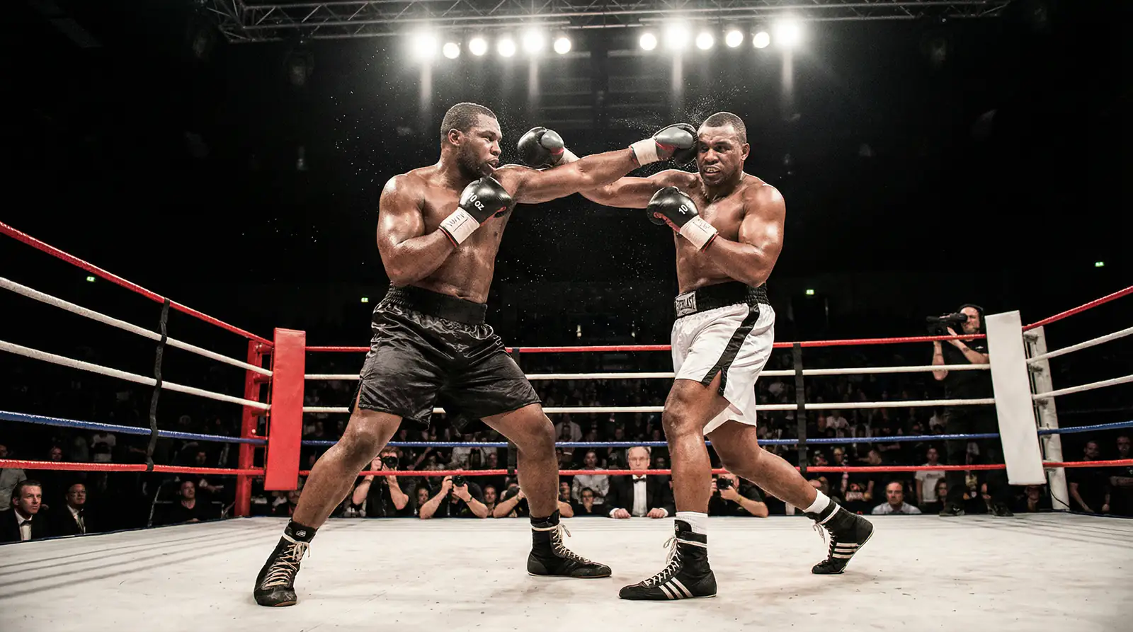 Schwergewicht Boxen – zwei Schwergewichtsboxer im Ring bei einem Titelkampf